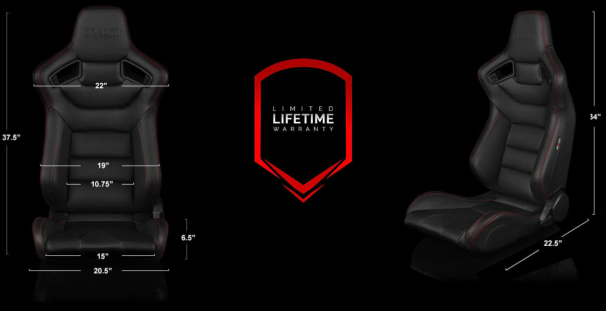 BRAUM ELITE Series Sport Reclinable Seats (Black Leatherette | Red Stitching) – Priced Per Pair