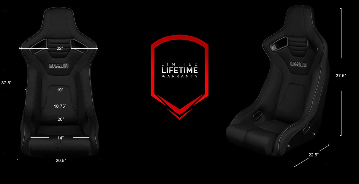 BRAUM ELITE-R Fixed Back Bucket Seat (Black Cloth | Black Trim) – Priced Per Seat