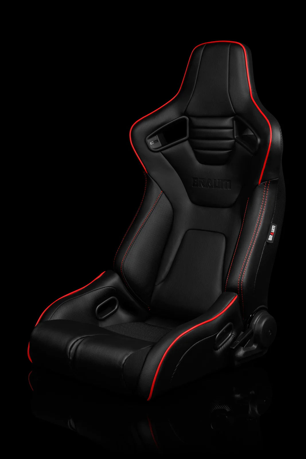 BRAUM ELITE-R Series Sport Reclinable Seats (Black Leatherette | Red Trim) – Priced Per Pair