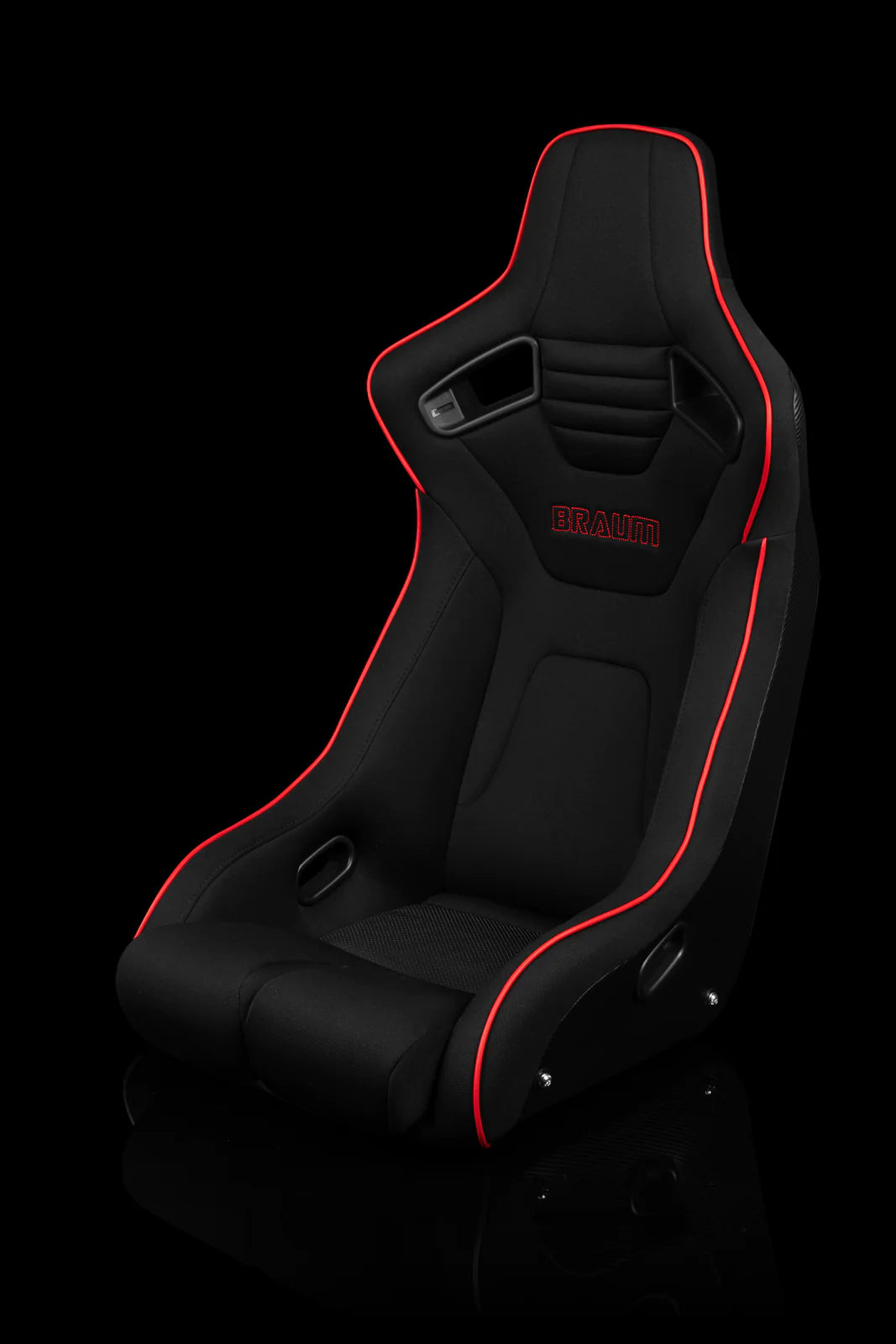 BRAUM ELITE-R Fixed Back Bucket Seat (Black Cloth | Red Trim) – Priced Per Seat
