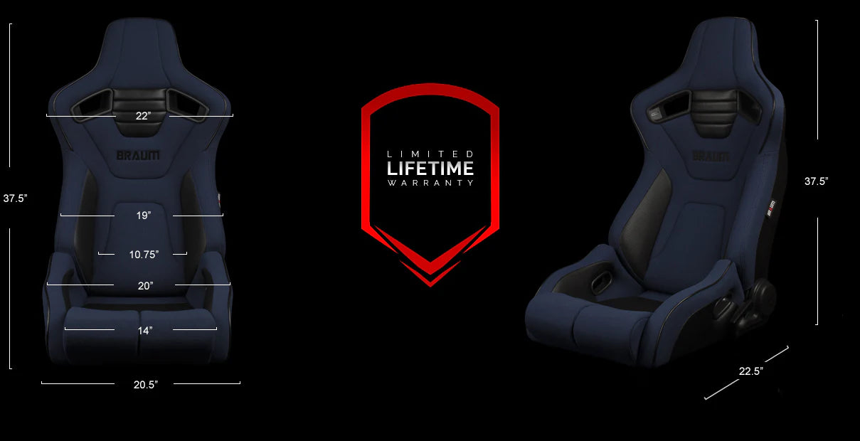 BRAUM ELITE-R Series Sport Reclinable Seats (Blue Cloth | Black Trim) – Priced Per Pair