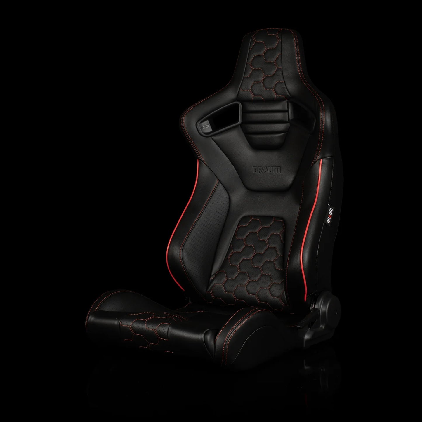 BRAUM ELITE-X Series Sport Reclinable Seats (Black Leatherette | Honeycomb | Red Trim) – Priced Per Pair