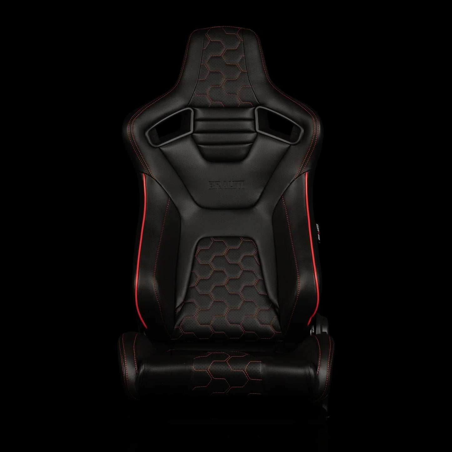BRAUM ELITE-X Series Sport Reclinable Seats (Black Leatherette | Honeycomb | Red Trim) – Priced Per Pair