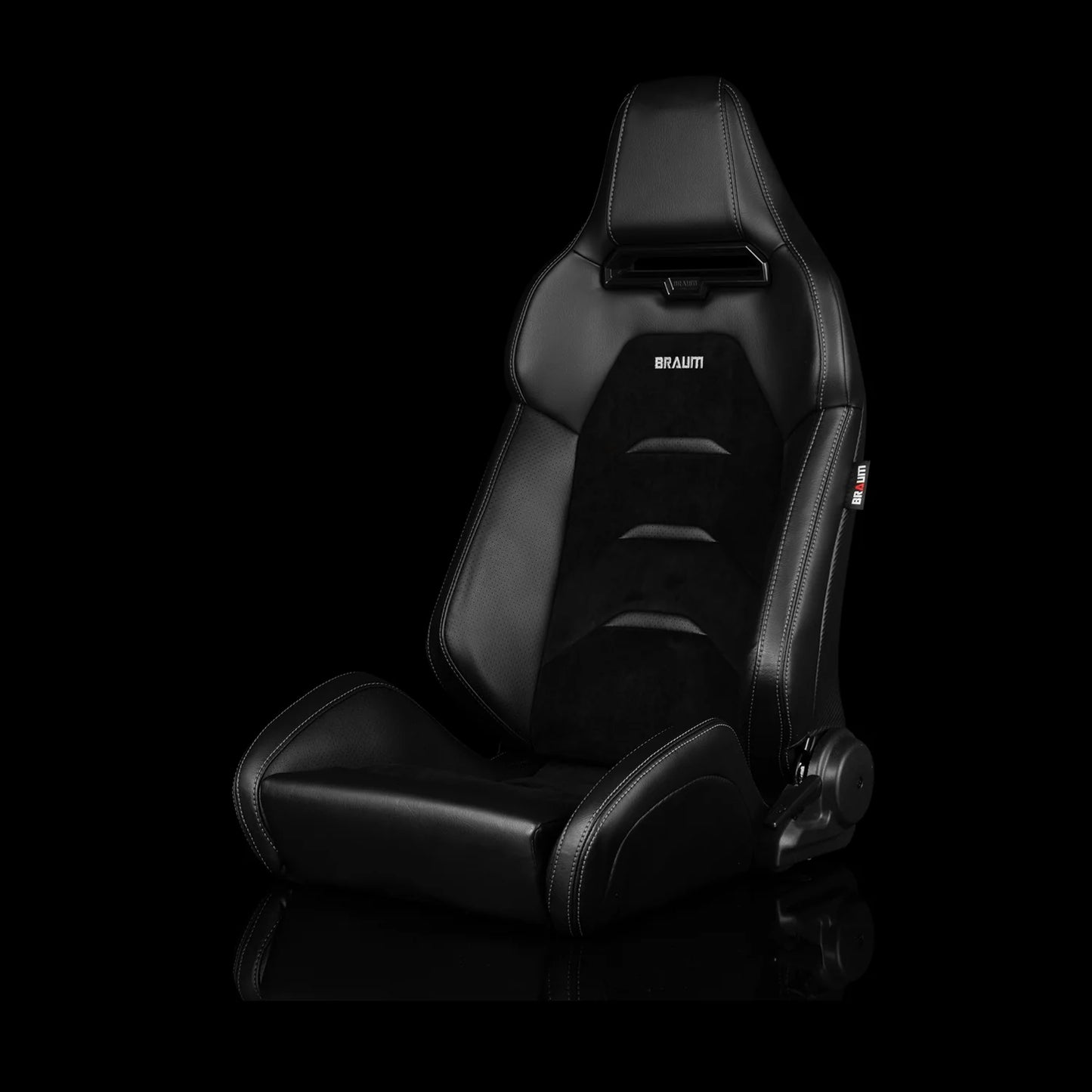 BRAUM VIPER-X Series Sport Reclinable Seats (Black Leatherette | Black Suede Inserts | Black Trim) – Priced Per Pair