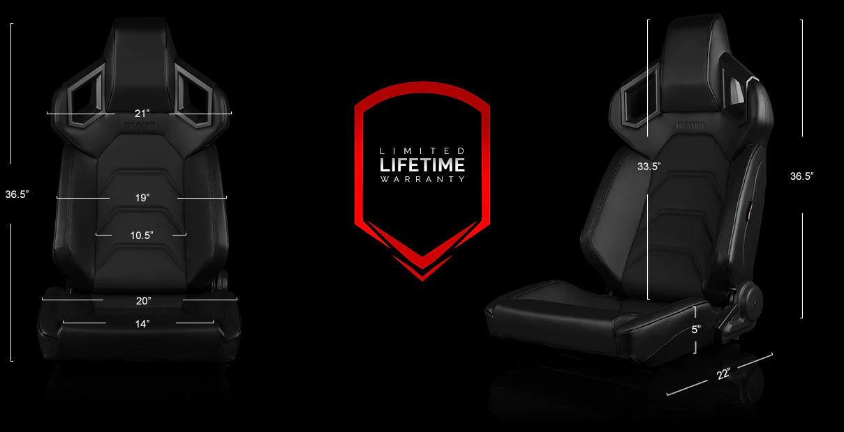 BRAUM ALPHA-X Series Sport Reclinable Seats (Black Leatherette | Black Stitching | Low Base Version) - Priced Per Pair