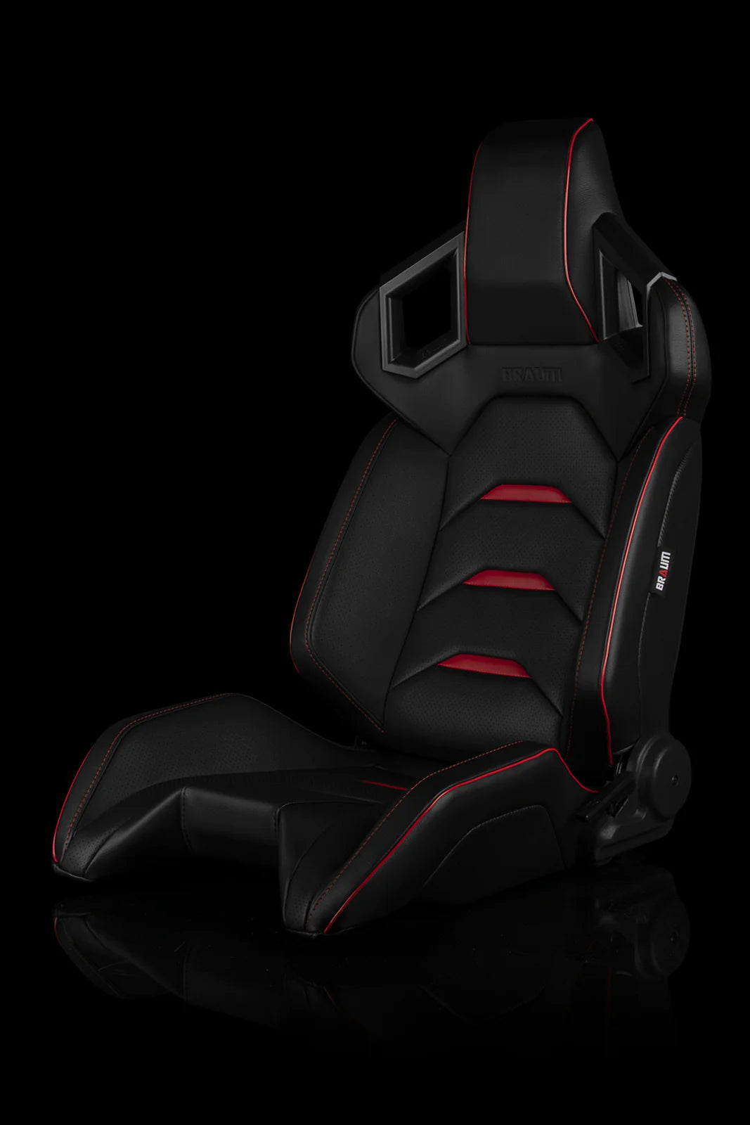 BRAUM ALPHA-X Series Sport Reclinable Seats (Black Leatherette | Red Inserts) – Priced Per Pair
