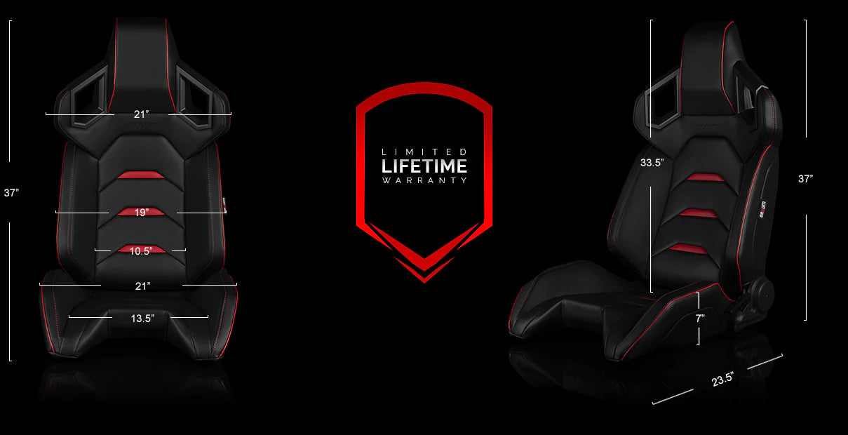 BRAUM ALPHA-X Series Sport Reclinable Seats (Black Leatherette | Red Inserts) – Priced Per Pair