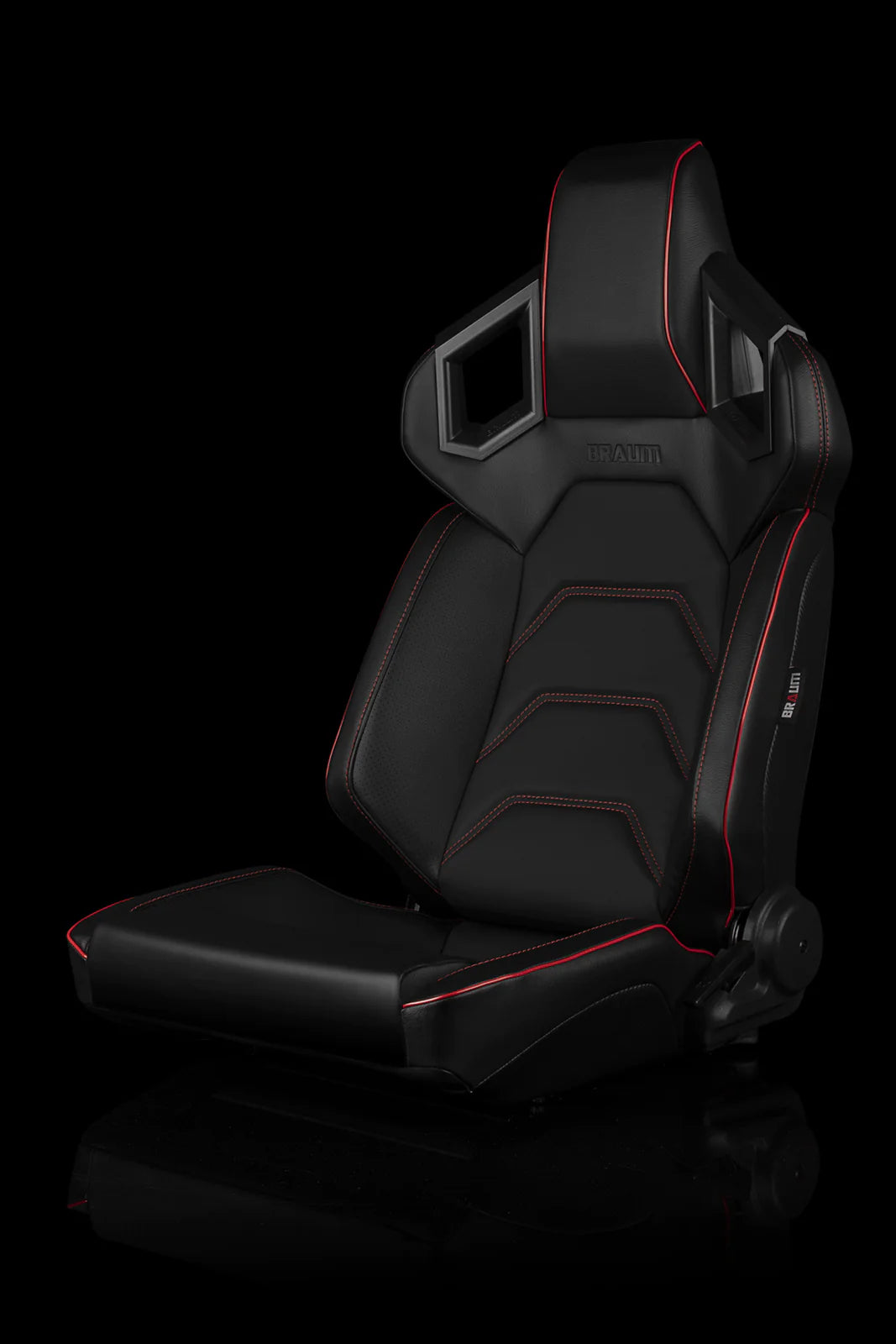 BRAUM ALPHA-X Series Sport Reclinable Seats (Black Leatherette | Red Stitching | Low Base Version) - Priced Per Pair