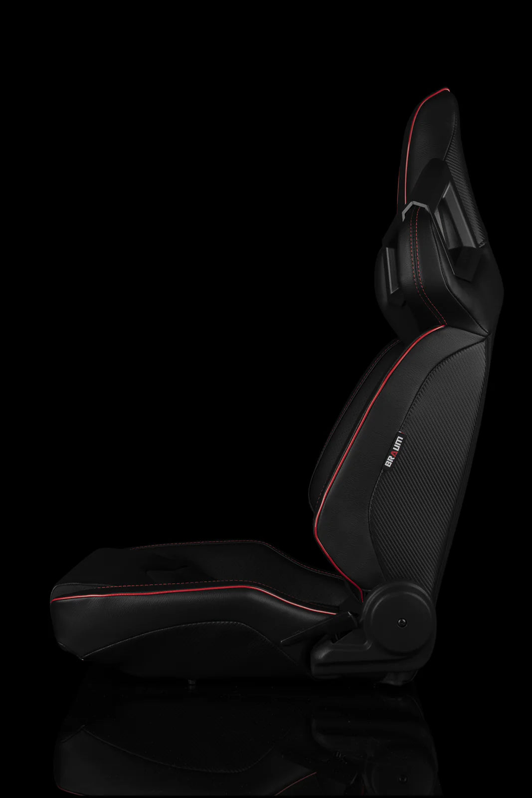 BRAUM ALPHA-X Series Sport Reclinable Seats (Black Leatherette | Red Stitching | Low Base Version) - Priced Per Pair