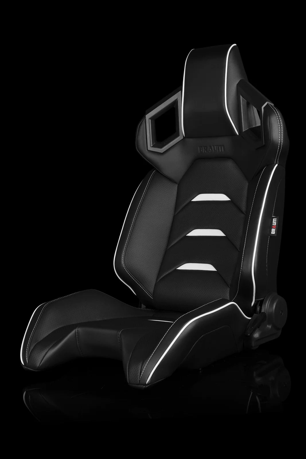 BRAUM ALPHA-X Series Sport Reclinable Seats (Black Leatherette | White Inserts) – Priced Per Pair