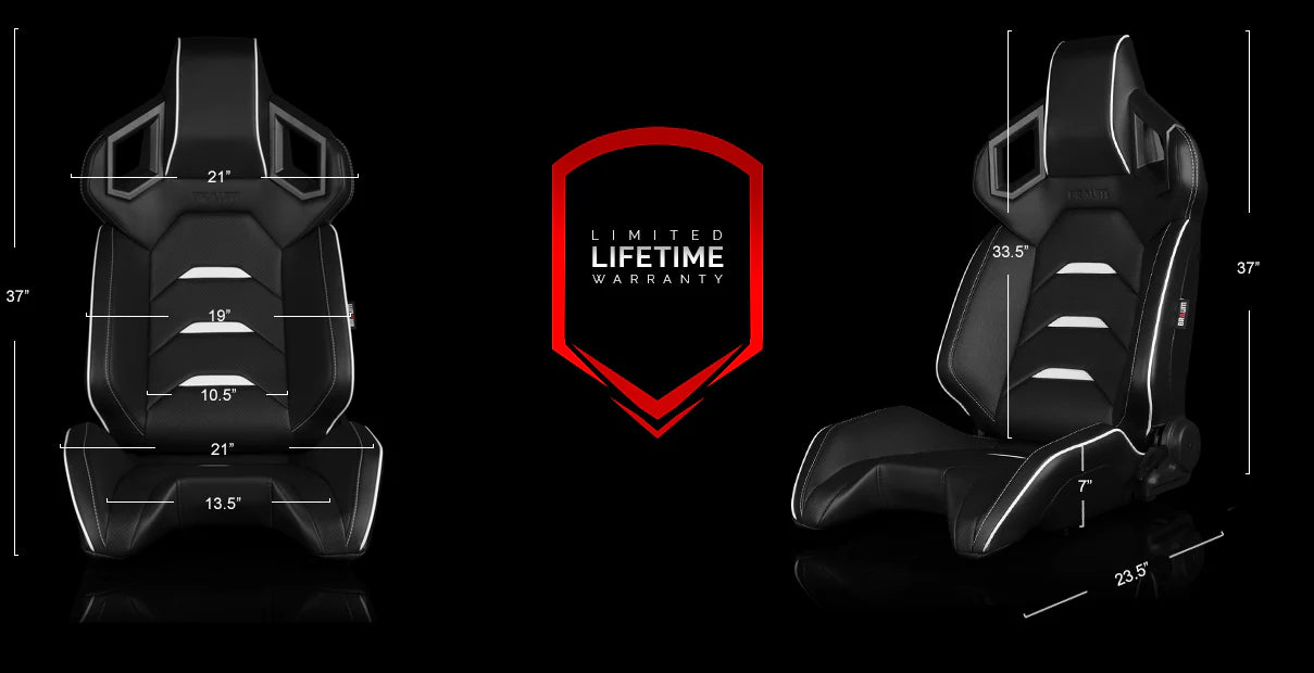 BRAUM ALPHA-X Series Sport Reclinable Seats (Black Leatherette | White Inserts) – Priced Per Pair