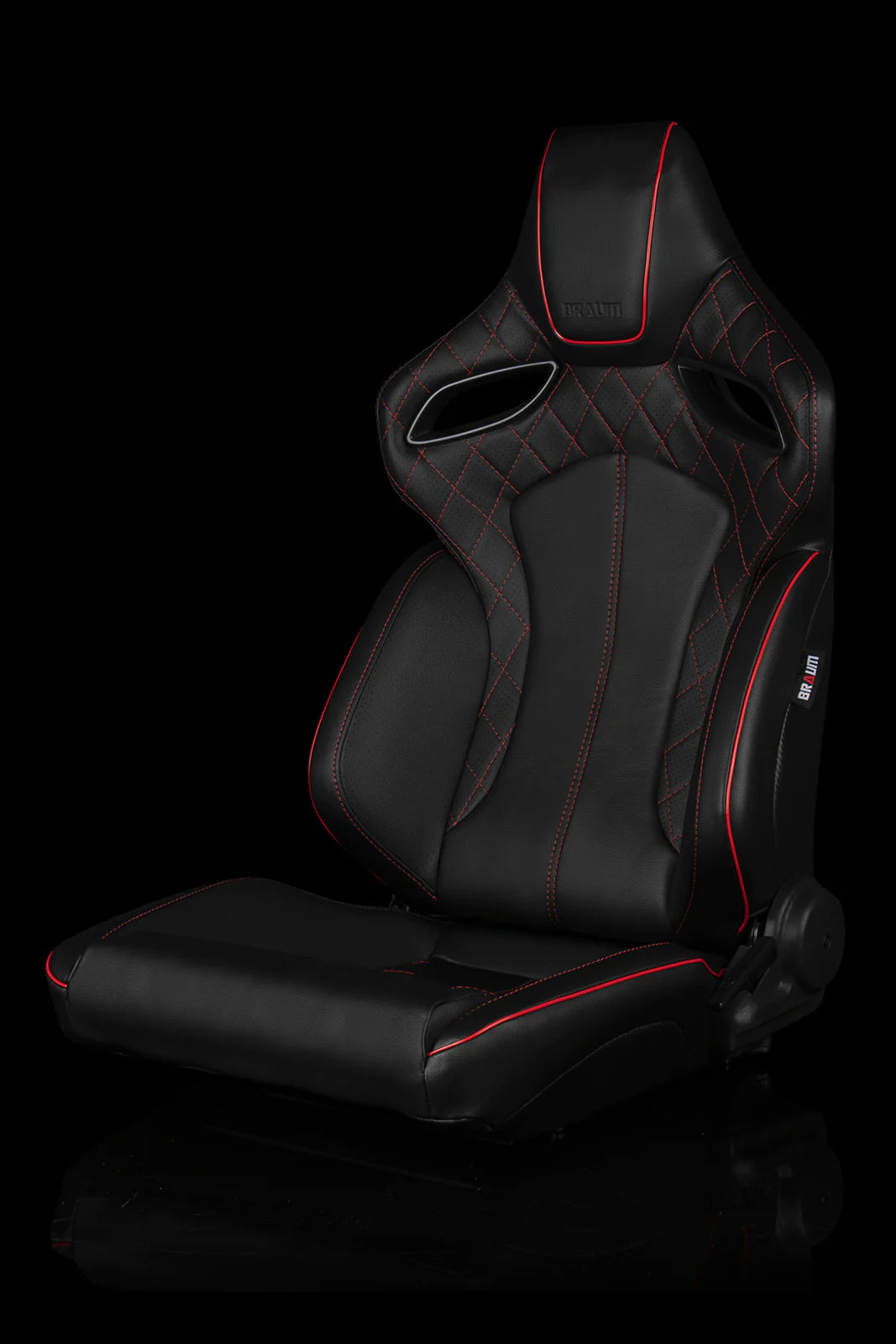 BRAUM ORUE Series Sport Reclinable Seats (Black Leatherette | Diamond | Red Trim) – Priced Per Pair
