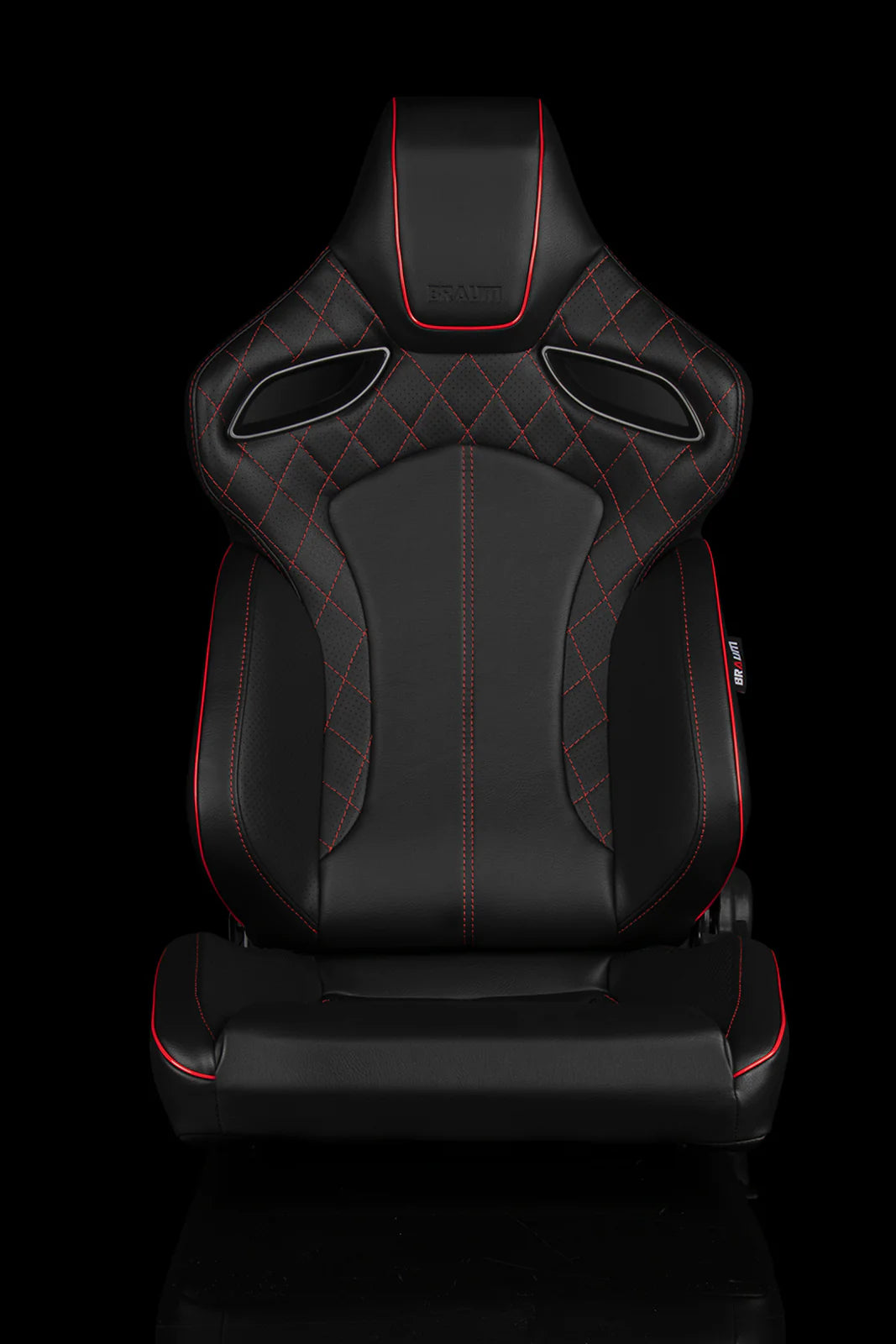 BRAUM ORUE Series Sport Reclinable Seats (Black Leatherette | Diamond | Red Trim) – Priced Per Pair