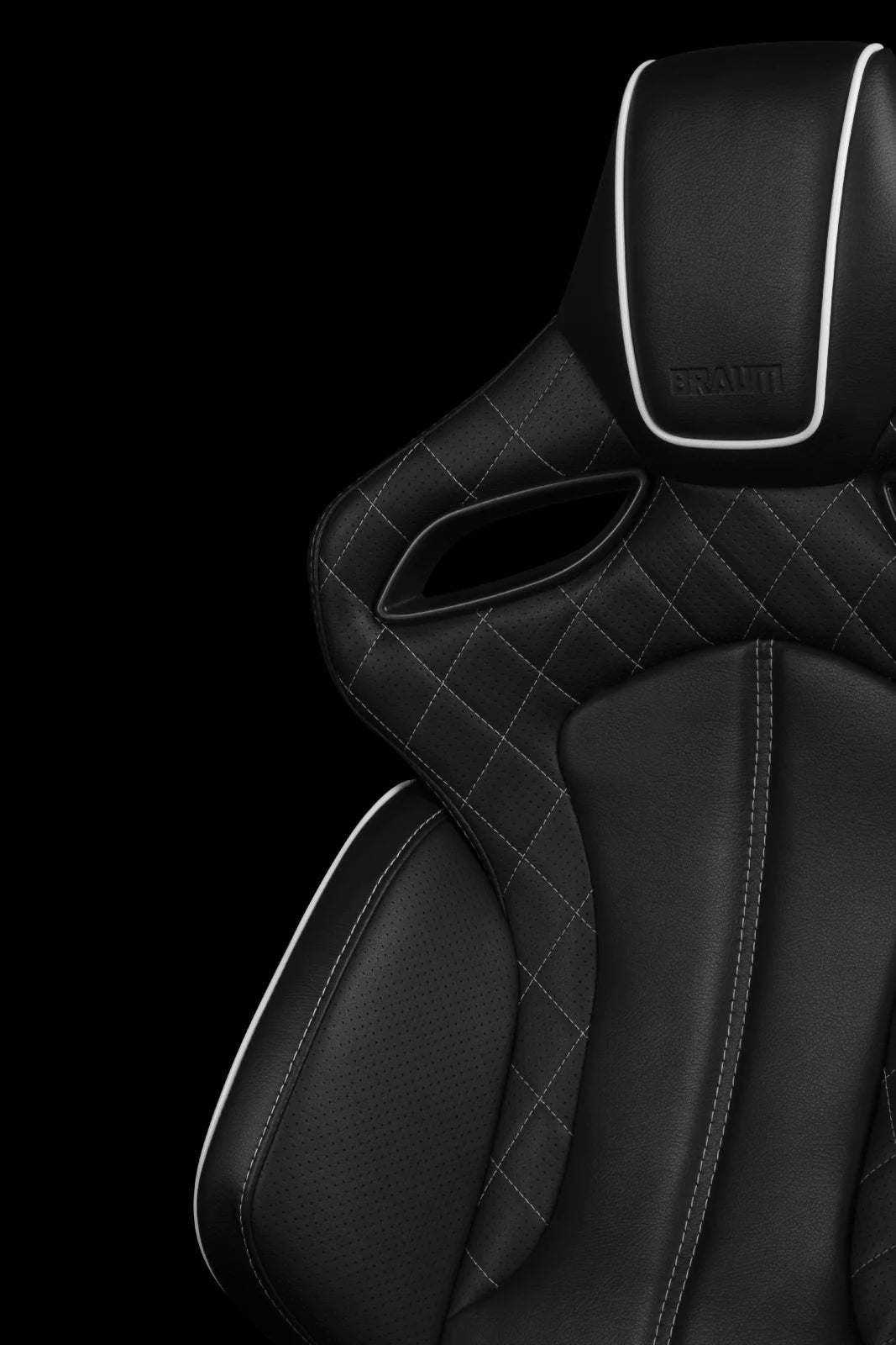 BRAUM ORUE Series Sport Reclinable Seats (Black Leatherette | Diamond | White Trim) – Priced Per Pair