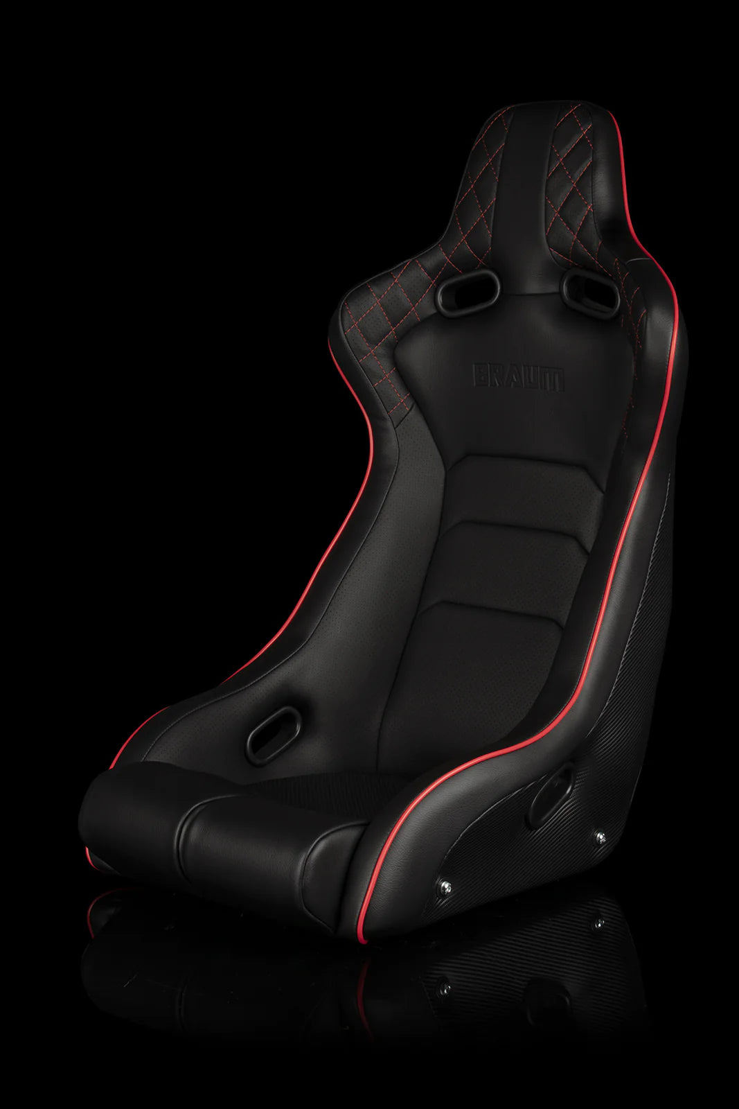BRAUM VENOM-X Fixed Back Bucket Seat (Black Leatherette | Diamond | Red Trim) - Priced Per Seat