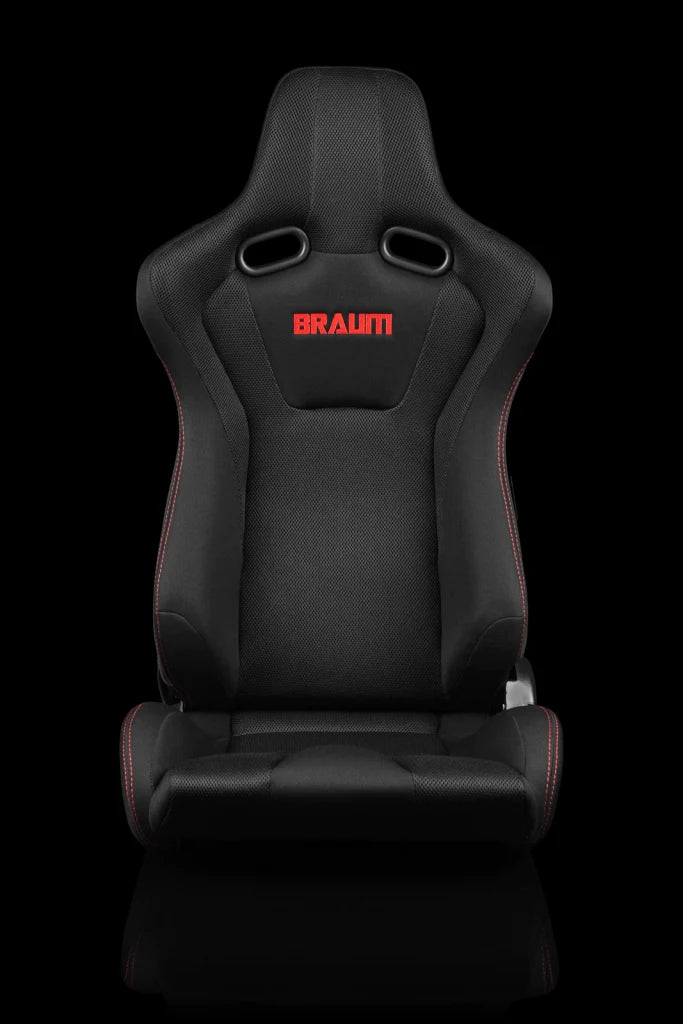 BRAUM VENOM Series Sport Reclinable Seats (Black Cloth | Red Stitching) – Priced Per Pair