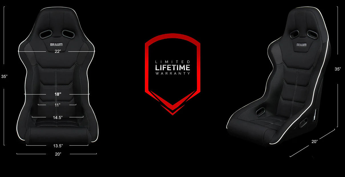 BRAUM FALCON-X Series FIA Certified Fixed Back Racing Seat (Black Cloth | White Trim) – Priced Per Seat