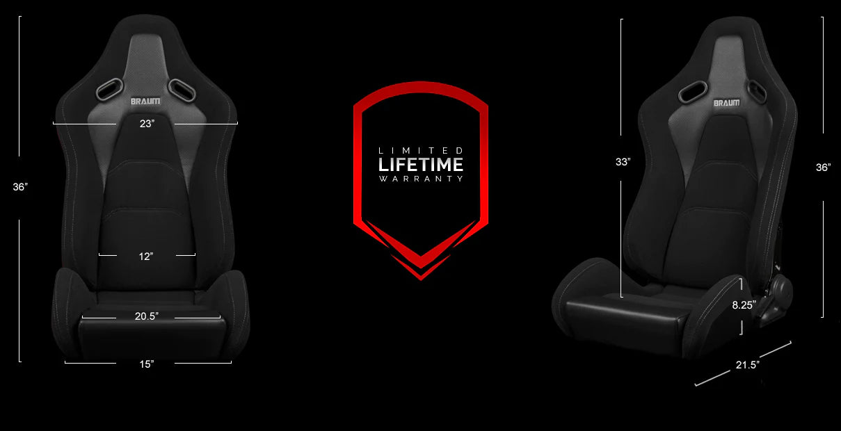 BRAUM FALCON-S Series Reclinable Composite Seats (Black Cloth | Grey Stitching) – Priced Per Pair