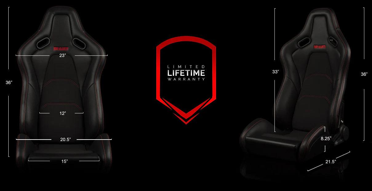 BRAUM FALCON-S Series Reclinable Composite Seats Black - Leatherette | Alcantara Inserts | Red Stitching - Pair