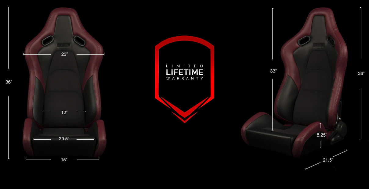 BRAUM FALCON-S Series Reclinable Composite Seats Maroon Leatherette | Alcantara Inserts | Black Stitching) – Priced Per Pair