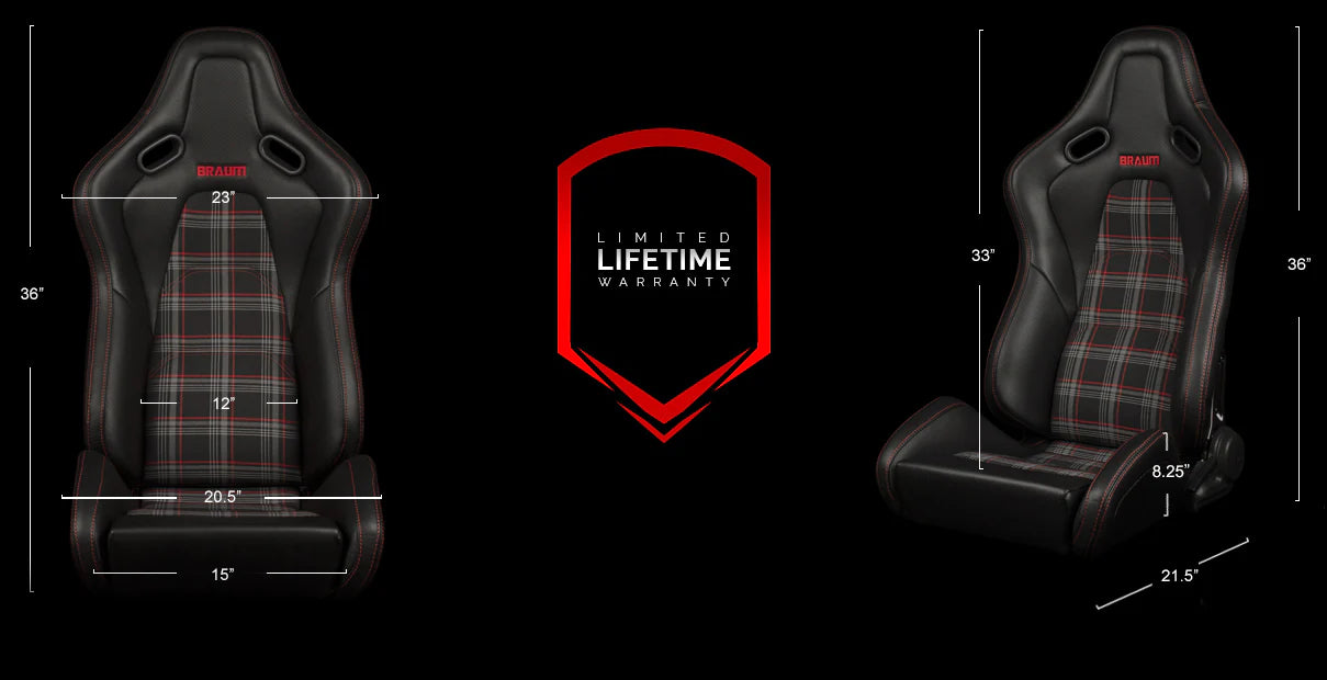 BRAUM FALCON-S Series Reclinable Composite Seats (Black Leatherette | Red Plaid) – Priced Per Pair