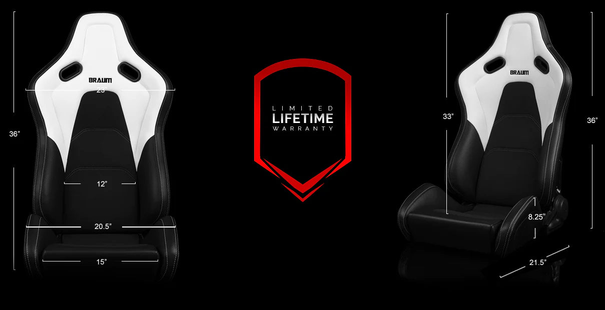 BRAUM FALCON-S Series Reclinable Composite Seats (White Leatherette | Alcantara Inserts | White Stitching) – Priced Per Pair