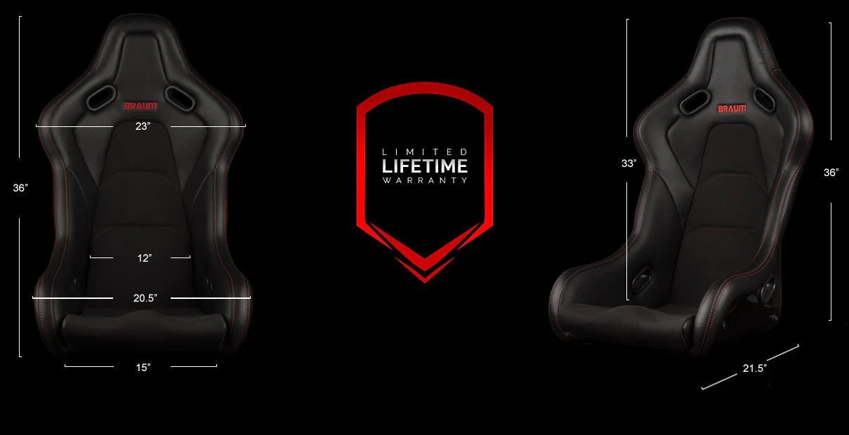 BRAUM FALCON-S Series Fixed Back Bucket Composite Seat (Black Leatherette | Alcantara Inserts | Red Stitching) - Priced Per Seat