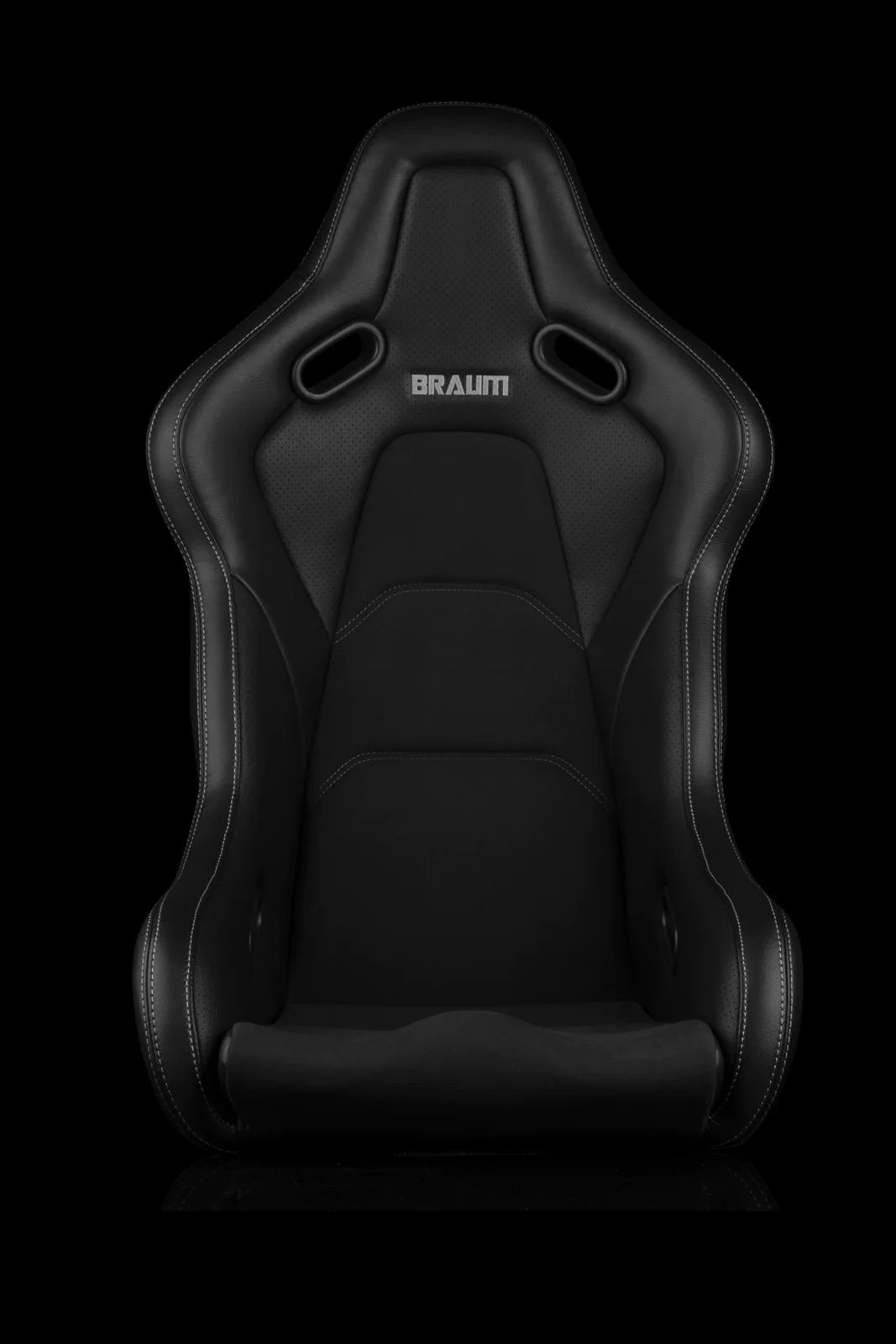 BRAUM FALCON-S Series Fixed Back Bucket Composite Seat (Black Leatherette | Alcantara Inserts | White Stitching) - Priced Per Seat