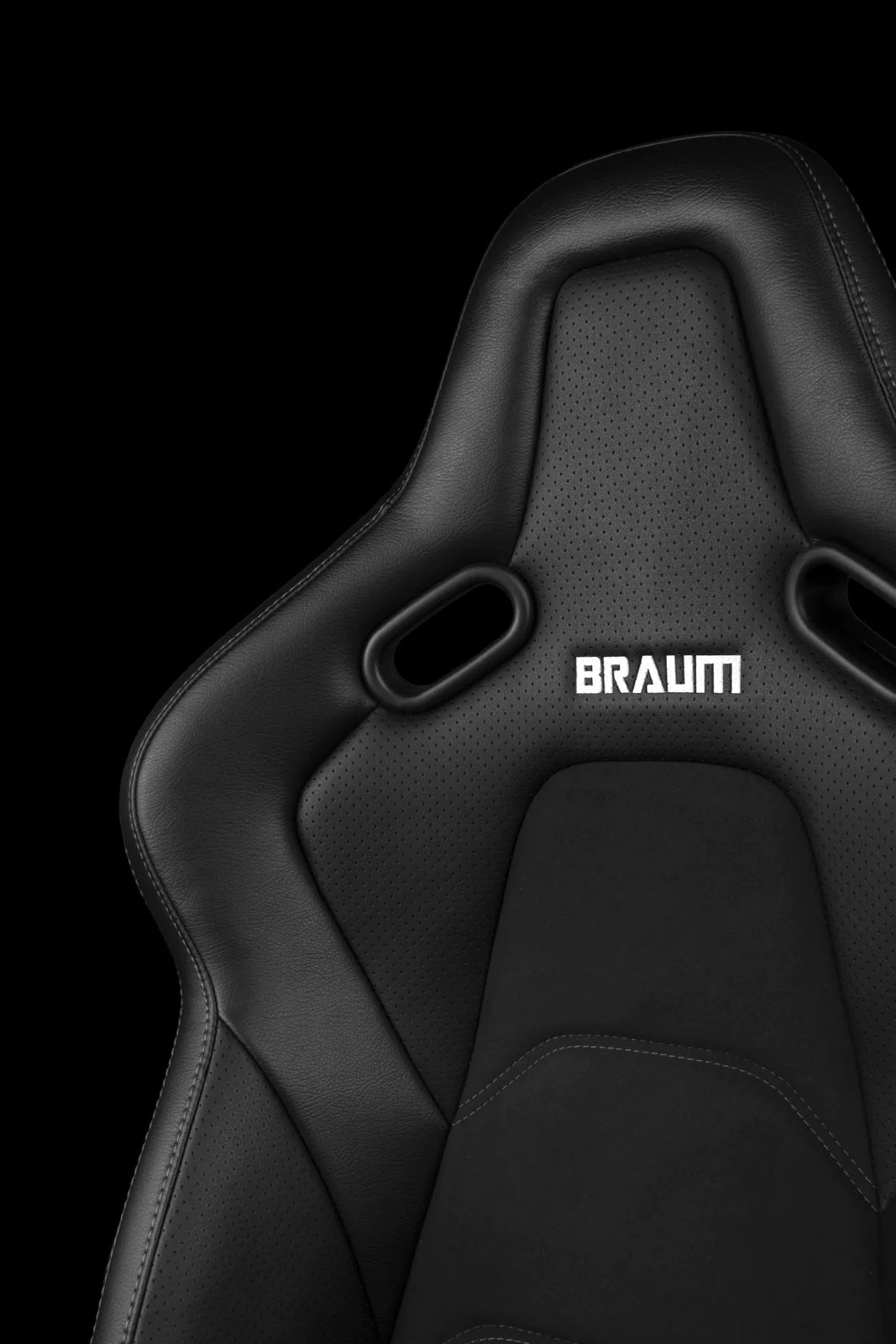 BRAUM FALCON-S Series Fixed Back Bucket Composite Seat (Black Leatherette | Alcantara Inserts | White Stitching) - Priced Per Seat