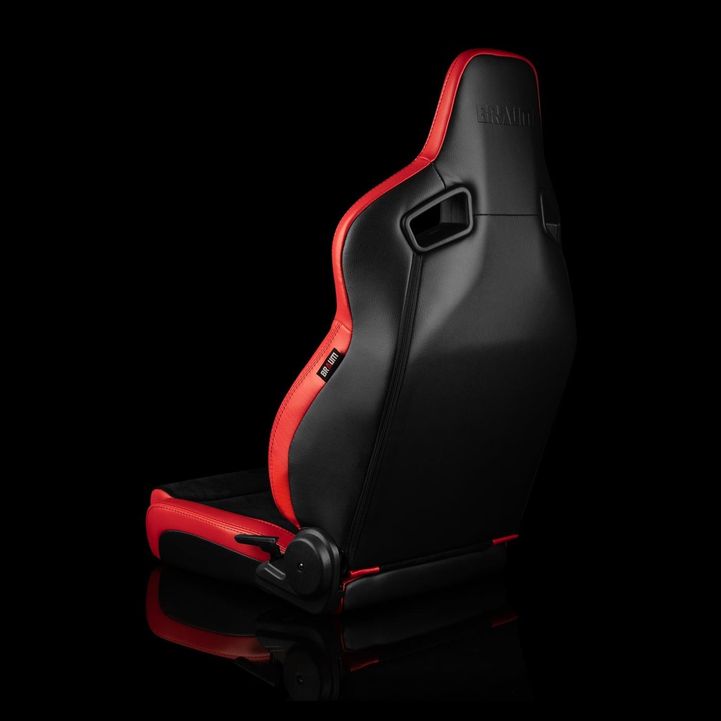 BRAUM ELITE V2 Series Sport Reclinable Seats (Red Leatherette | Black Suede | Low Bolster Version) - Priced Per Pair