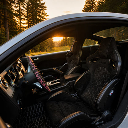 BRAUM ORUE-S Series Sport Reclinable Seats (Black Leatherette | Honeycomb Alcantara | White Stitching) - Priced Per Pair