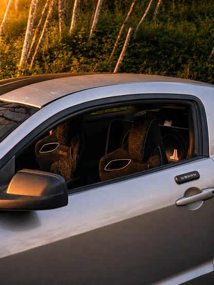 BRAUM ORUE-S Series Sport Reclinable Seats (Black Leatherette | Honeycomb Alcantara | White Stitching) - Priced Per Pair