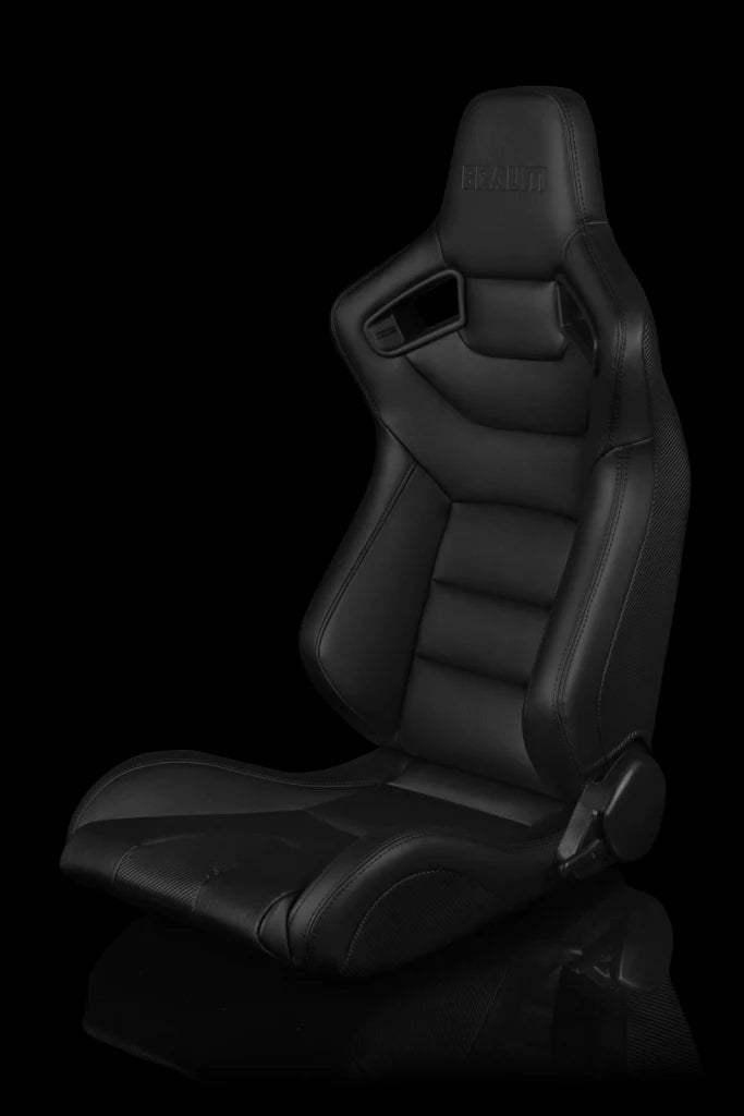 BRAUM ELITE Series Sport Reclinable Seats (Black Leatherette | Black Stitching) – Priced Per Pair