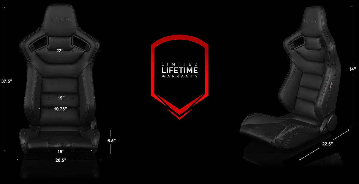 BRAUM ELITE Series Sport Reclinable Seats (Black Leatherette | Black Stitching) – Priced Per Pair