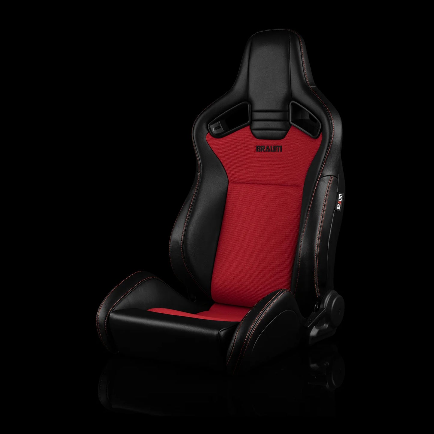 BRAUM ELITE V2 Series Sport Reclinable Seats (Black Leatherette | Red Fabric) – Priced Per Pair