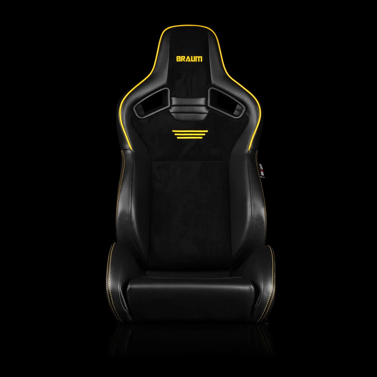 BRAUM ELITE V2 Series Sport Reclinable Seats (Black Leatherette | Black Suede | Yellow Piping) – Priced Per Pair