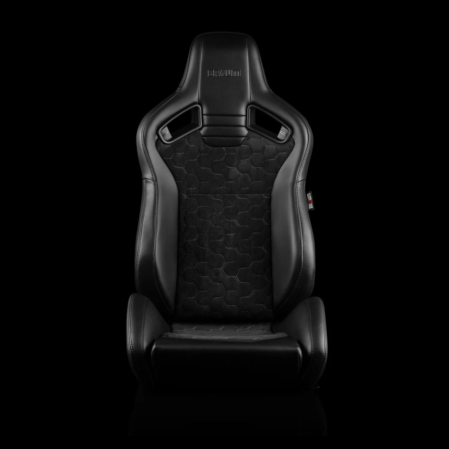 BRAUM ELITE V2 Series Sport Reclinable Seats (Black Leatherette | Honeycomb Suede | Grey Stitching) – Priced Per Pair