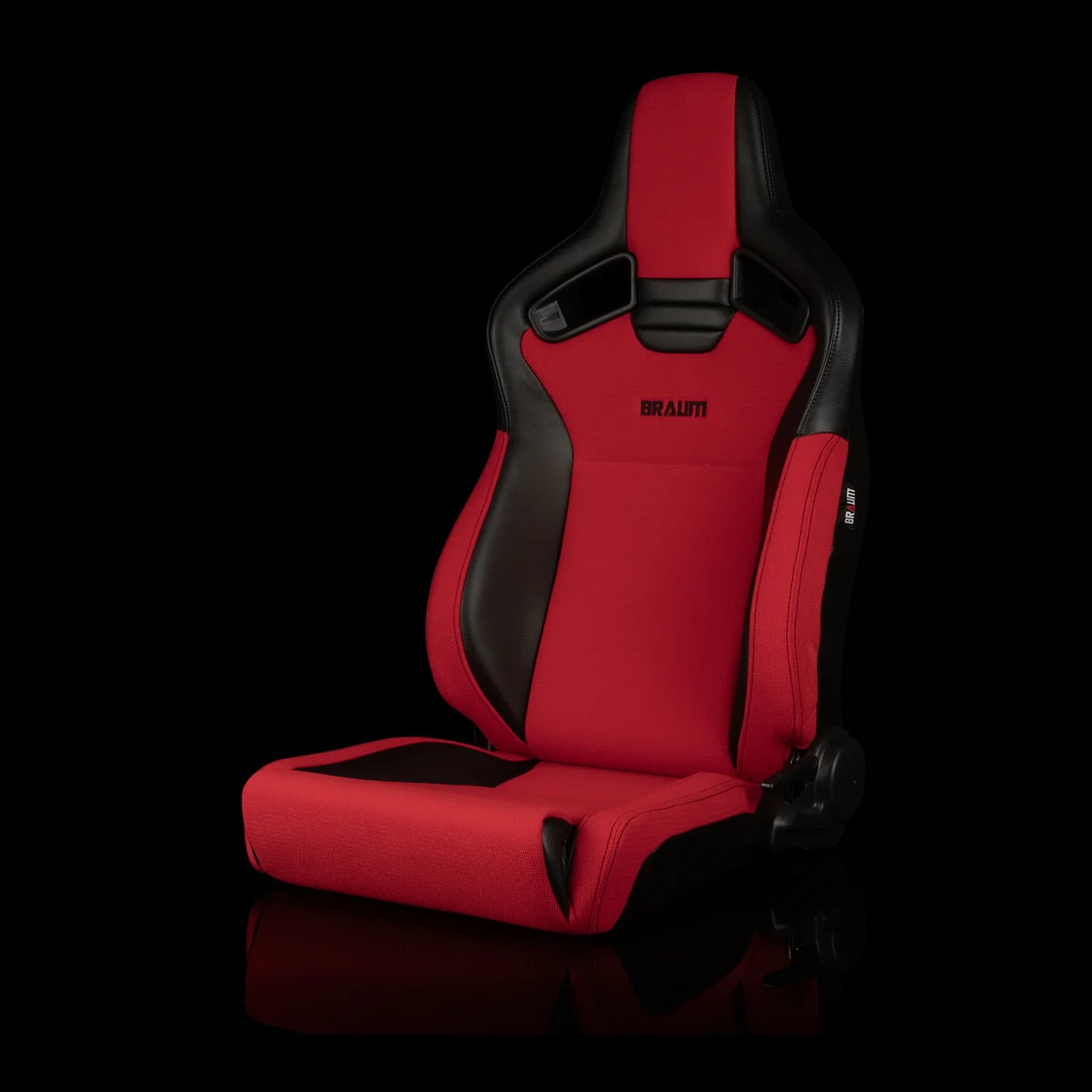 BRAUM ELITE V2 Series Sport Reclinable Seats - (Black Leatherette | Red Jacquard | Low Bolster Version) - Priced Per Pair