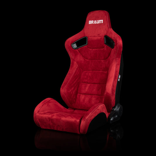 BRAUM ELITE Series Sport Reclinable Seats (Red Suede | White Stitching) - Priced Per Pair