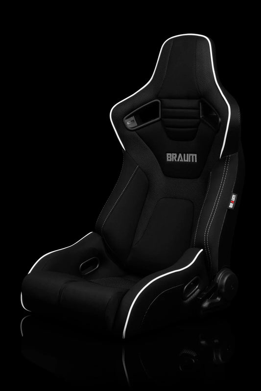 BRAUM ELITE-R Series Sport Reclinable Seats (Black Cloth | White Trim) – Priced Per Pair