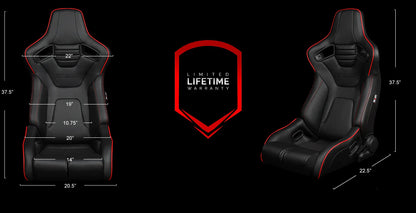 BRAUM ELITE-R Series Sport Reclinable Seats (Black Leatherette | Red Trim) – Priced Per Pair