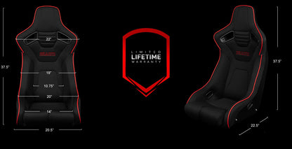 BRAUM ELITE-R Fixed Back Bucket Seat (Black Cloth | Red Trim) – Priced Per Seat