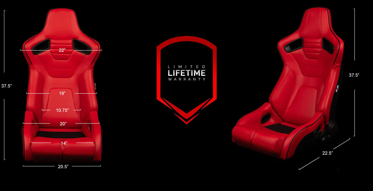 BRAUM ELITE-R Series Sport Reclinable Seats (Red Leatherette | Black Trim) – Priced Per Pair