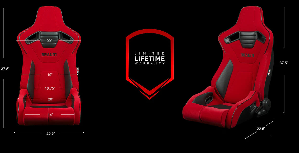 BRAUM ELITE-R Series Sport Reclinable Seats (Red Cloth | Black Trim) – Priced Per Pair