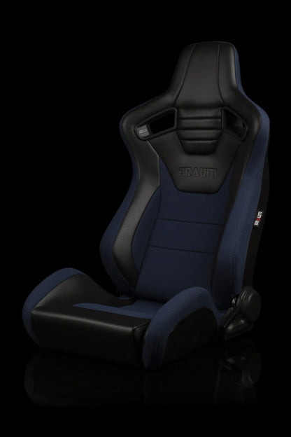 BRAUM ELITE-S Series Sport Reclinable Seats (Black Leatherette | Blue Cloth) – Priced Per Pair