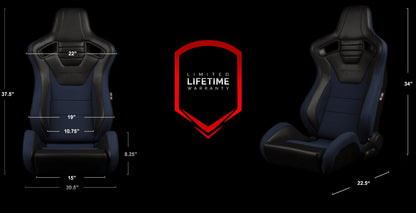 BRAUM ELITE-S Series Sport Reclinable Seats (Black Leatherette | Blue Cloth) – Priced Per Pair