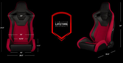 BRAUM ELITE-S Series Sport Reclinable Seats (Black Leatherette | Red Cloth) – Priced Per Pair