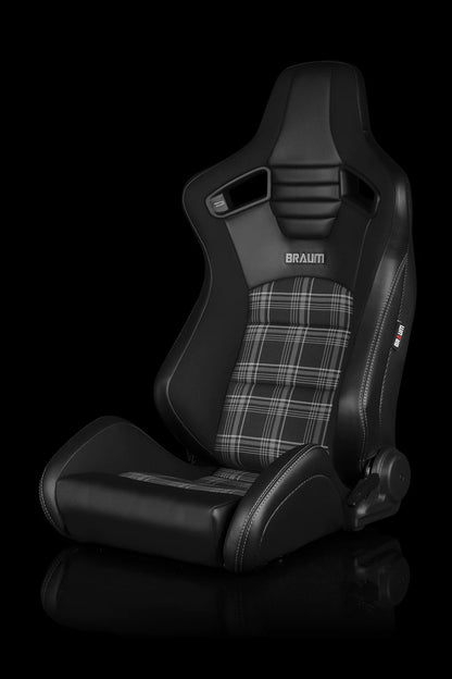 BRAUM ELITE-S Series Sport Reclinable Seats (Black Leatherette | Grey Plaid) – Priced Per Pair