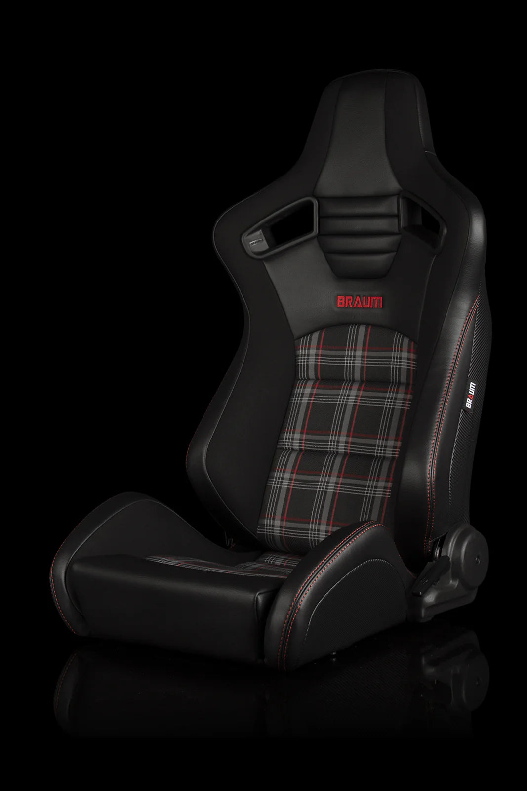 BRAUM ELITE-S Series Sport Reclinable Seats (Black Leatherette | Red Plaid) – Priced Per Pair
