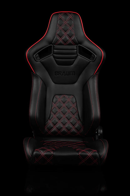 BRAUM ELITE-X Series Sport Reclinable Seats (Black Leatherette | Diamond Edition | Red Trim) – Priced Per Pair